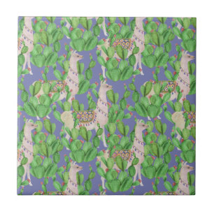Carreau Lama d'aquarelle et motif de Catus