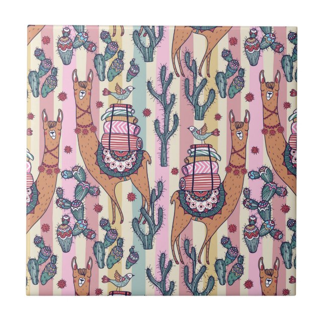 Carreau Lamas sur le motif de rayures (Devant)