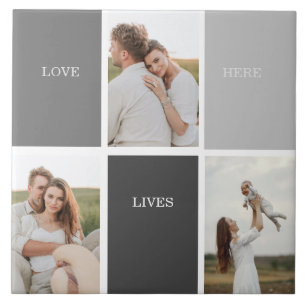 Carreau L'amour vit ici   Cadeau Famille Trois Photo