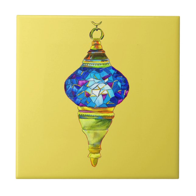 Carreau Lampes turques bleues mosaïque art aquarelle (Devant)
