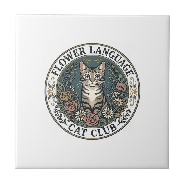 Carreau Langage Fleur Chat Chat Tee Graphique Art - Fleur  (Devant)