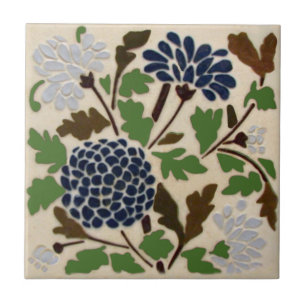 Carreau L'antiquité de Wedgwood Blue Floral Slip Stenciled
