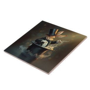 Carreau Lapin Amusant Magicien Se Sortant de Son Chapeau H