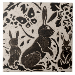 Carreau Lapin Batik Grès Animal de la Forêt Brun Gris
