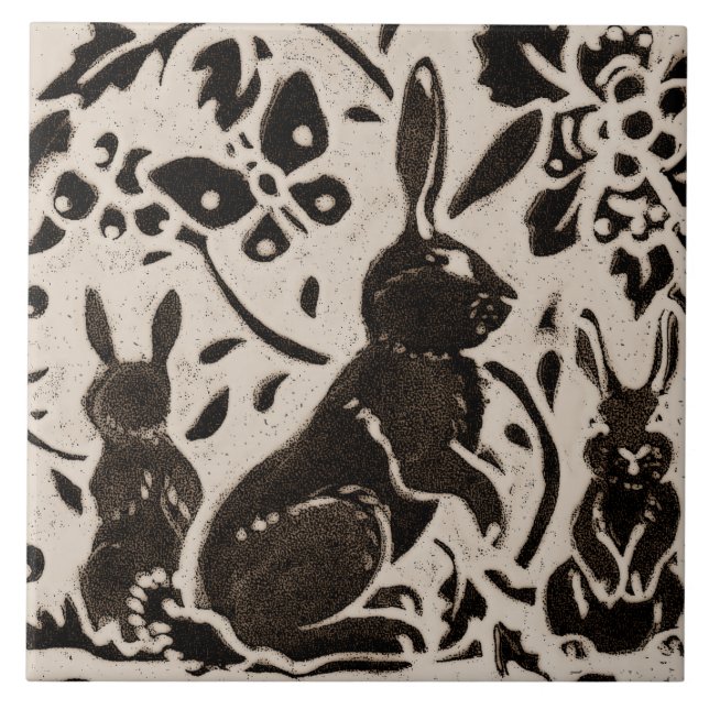 Carreau Lapin Batik Grès Animal de la Forêt Brun Gris (Devant)