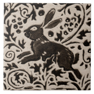 Carreau Lapin Batik Stoneware Bois Animal Tan Grey