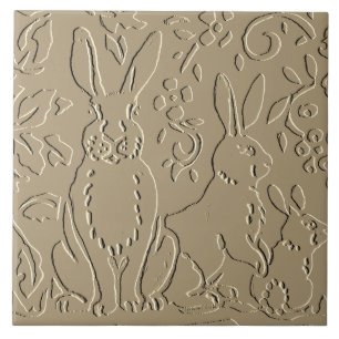 Carreau Lapin Beige Bois Embossé Feuillage Élégant