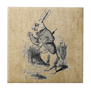 Carreau Lapin blanc sur Burlap