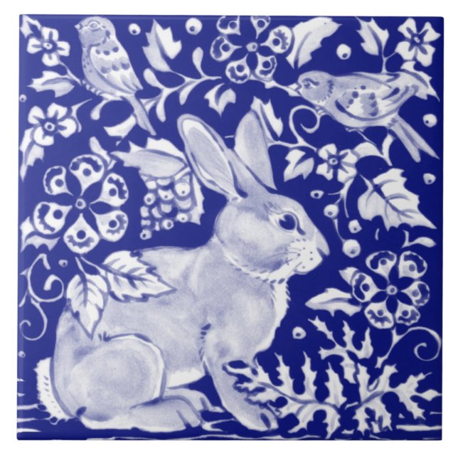 Carreau Lapin Bleu Artistique Lapin Animal Delft Dedham  (Devant)