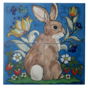 Carreau Lapin Bleu Printemps Floral Trivet de Pâques
