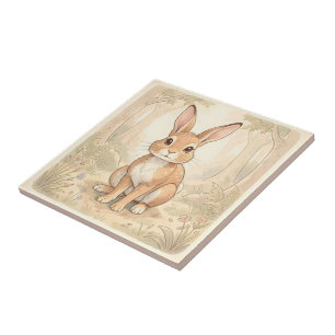 Carreau Lapin brun mignon dans une forêt
