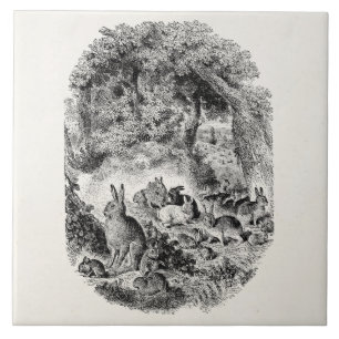 Carreau Lapin de lapins vintage de 1800s de lapins