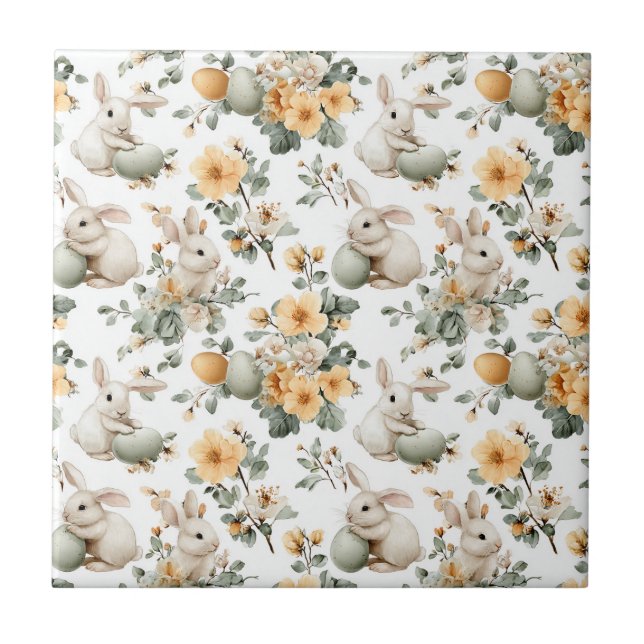 Carreau Lapin de Pâques Floral Vintage (2) (Devant)