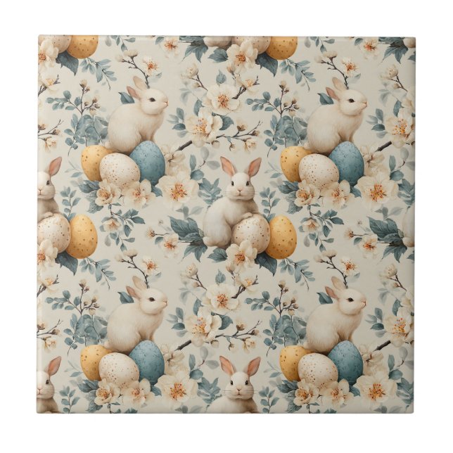Carreau Lapin de Pâques Floral Vintage (3) (Devant)