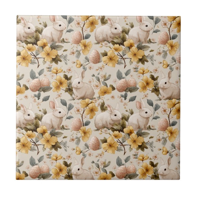 Carreau Lapin de Pâques Floral Vintage (8) (Devant)