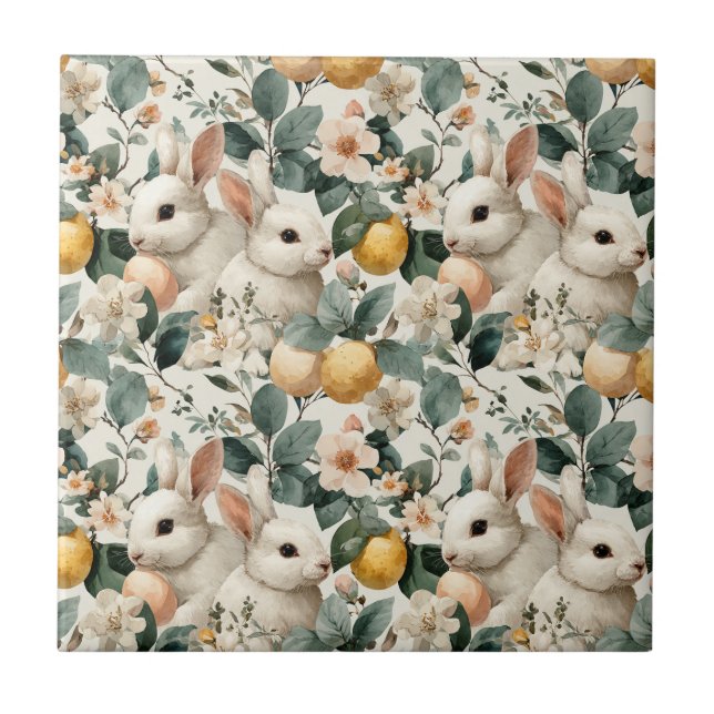 Carreau Lapin de Pâques Floral Vintage (9) (Devant)