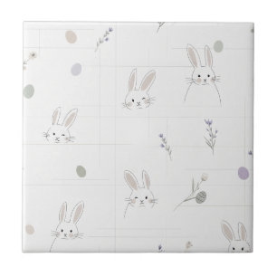Carreau Lapin de Pâques Neutre Motif Floral Pastel