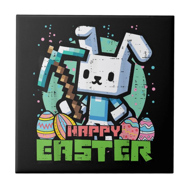 Carreau Lapin de Pâques Pixel Game Joyeux  (Devant)