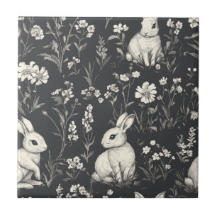 Carreau Lapin Élégant Toile Floral Motif Vintage (1)