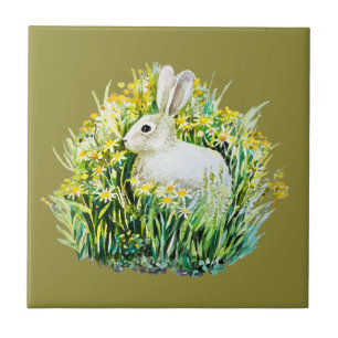 Carreau Lapin et fleurs jaunes