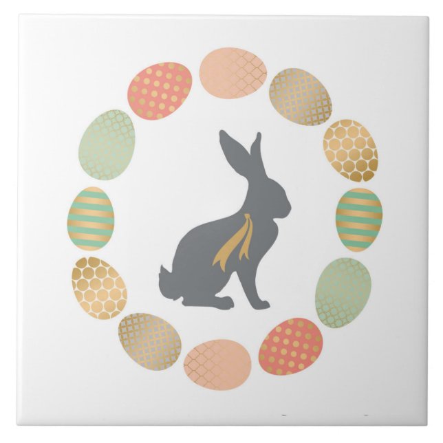 Carreau lapin et oeufs vintages modernes de Pâques (Devant)