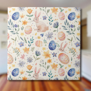 Carreau Lapin Fleurs Œufs Pastel Aquarelle Intemporel