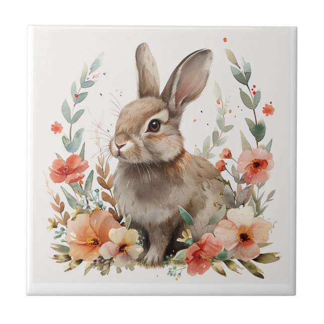 Carreau Lapin floral aquarelle (Devant)