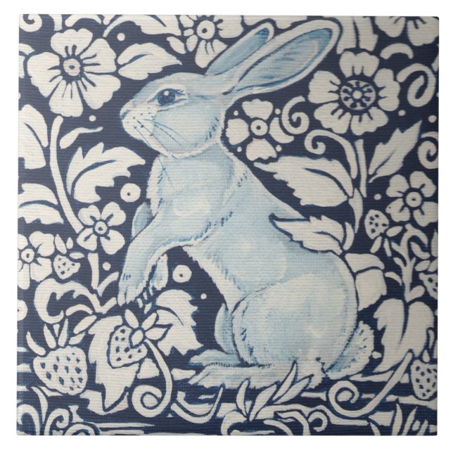 Carreau Lapin, Fraise en Bleu & Blanc Été Folithe (Devant)