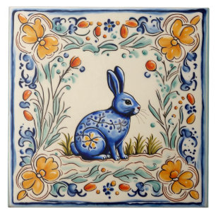 Carreau Lapin Lapin Méditerranéen Folk Art animal