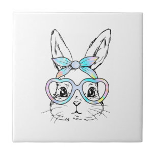 Carreau Lapin Mignon Lunettes Tie Dye Fille Heureuse 