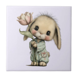 Carreau Lapin mignon tenant une Tulipe