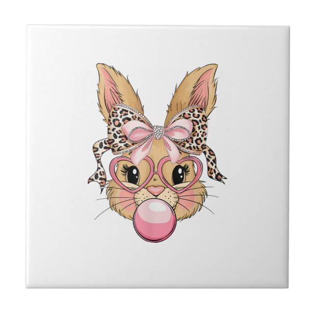 Carreau Lapin Mignon Visage de Léopard Lunettes Fille Heur (Devant)