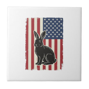 Carreau Lapin Patriotique Drapeau Américain Gravure Vintag