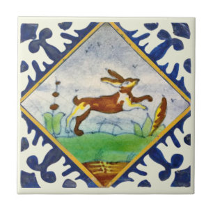 Carreau Lapin Rabbit 1650s Delft Polychrome Repro
