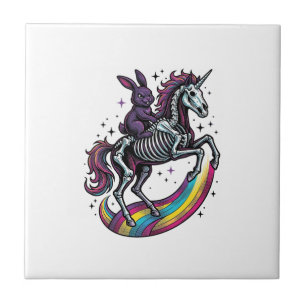 Carreau Lapin sombre montant un squelette de licorne vinta