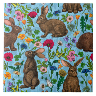 Carreau Lapins et fleur sauvage