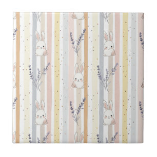 Carreau Lapins Lavande Pastel Rayures Botaniques