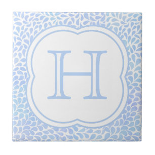 Carreau L'aquarelle bleue de monogramme laisse tomber le