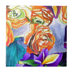 Carreau L'aquarelle Ranunculus et Iris