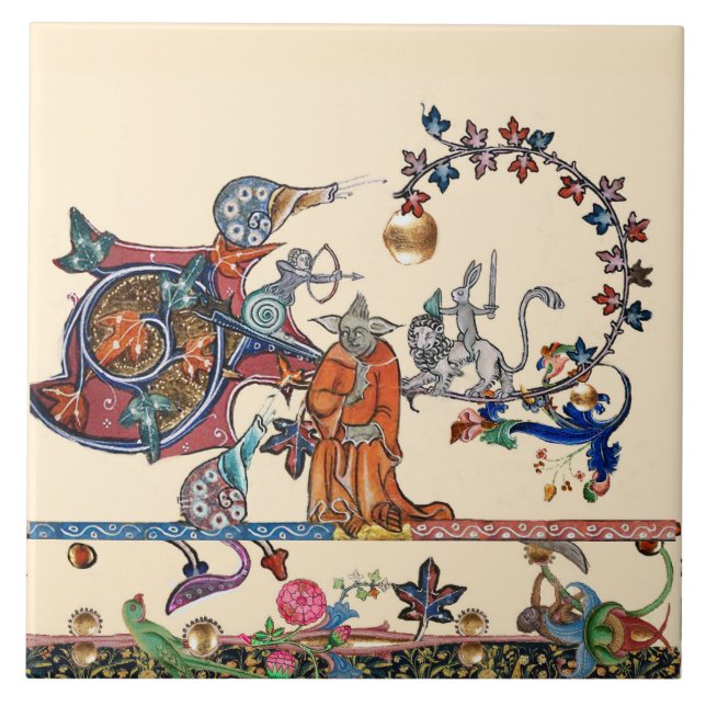 CARREAU LARGE BESTIAIRE MÉDIÉVAL, ESCALIER MONSTER MONK, L (Devant)