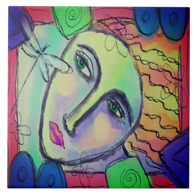 Carreau L'art Abstrait de la femme et de la libellule (Devant)