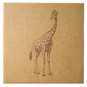 Carreau L'art animal illustré de la Girafe Vintage
