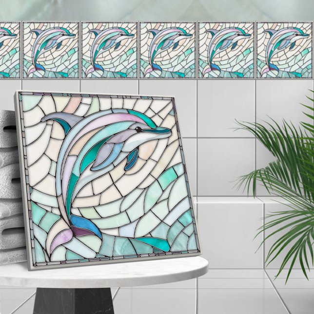 Carreau L'art de la mosaïque des dauphins - Pastels gentil (Créateur téléchargé)