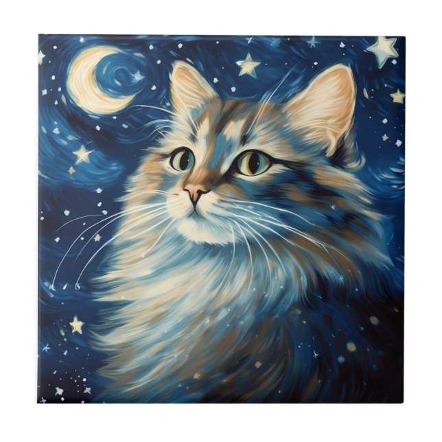 Carreau L'art de la peluche de chat la nuit (Devant)