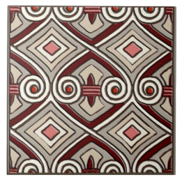 Carreau L'art déco fait Perse (Tan, corail, gris et rouge