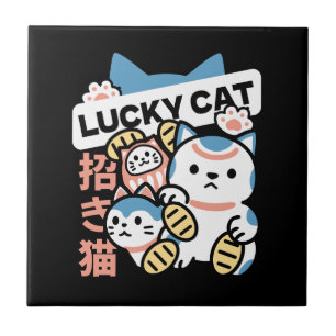 Carreau L'art du chat chanceux – Maneki Neko avec pièce d'