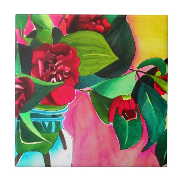 Carreau L'art floral des Camellias rouges (Devant)