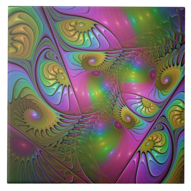 Carreau L'art fractal abstrait lumineux et coloré (Devant)