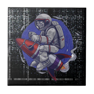 Carreau L'astronaute roule sur une fusée - Witty Retro Spa