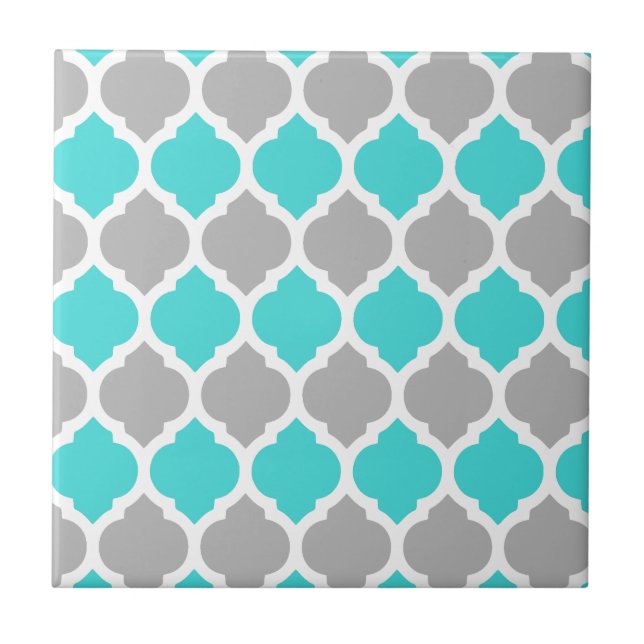 Carreau Lattice marocain turquoise et gris (Devant)